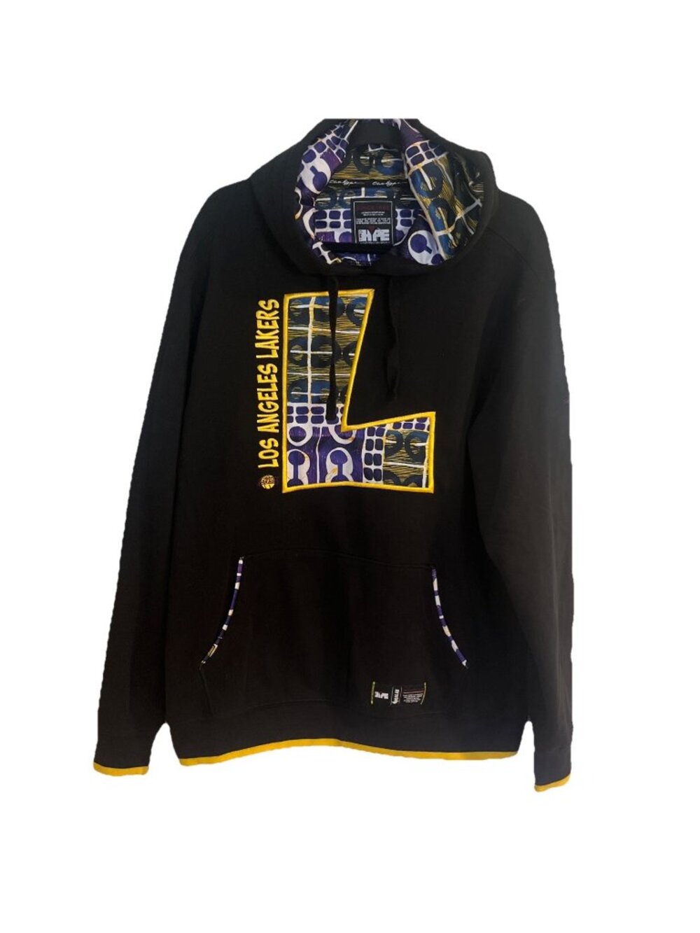 Two Hype Los Angeles Lakers 90's Kente Letter Black Hoodie Mens Size L Large